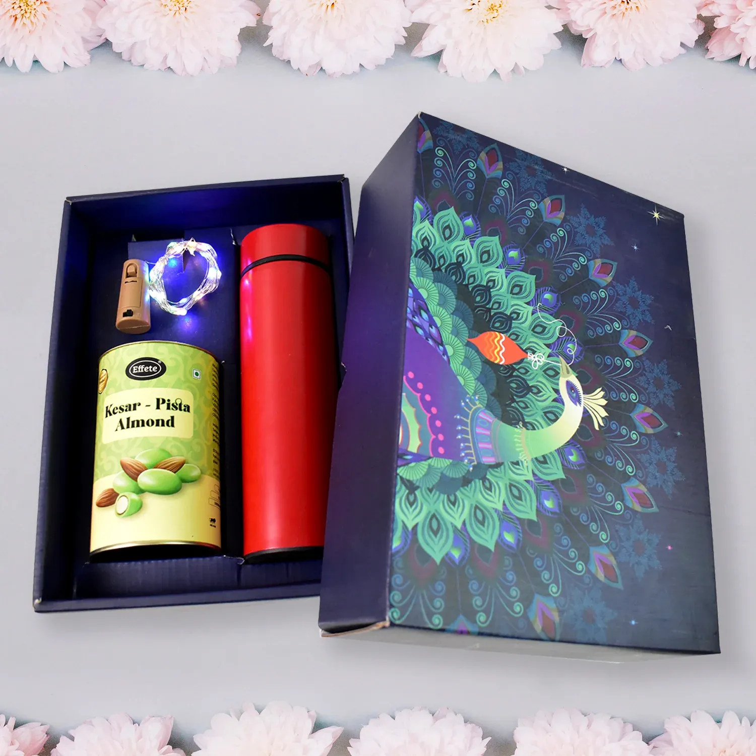 Premium Personalized Temperature Water Bottle – Decorative Light & Kesar Pista Almond Chocolate Set - Buy Online at Alikart