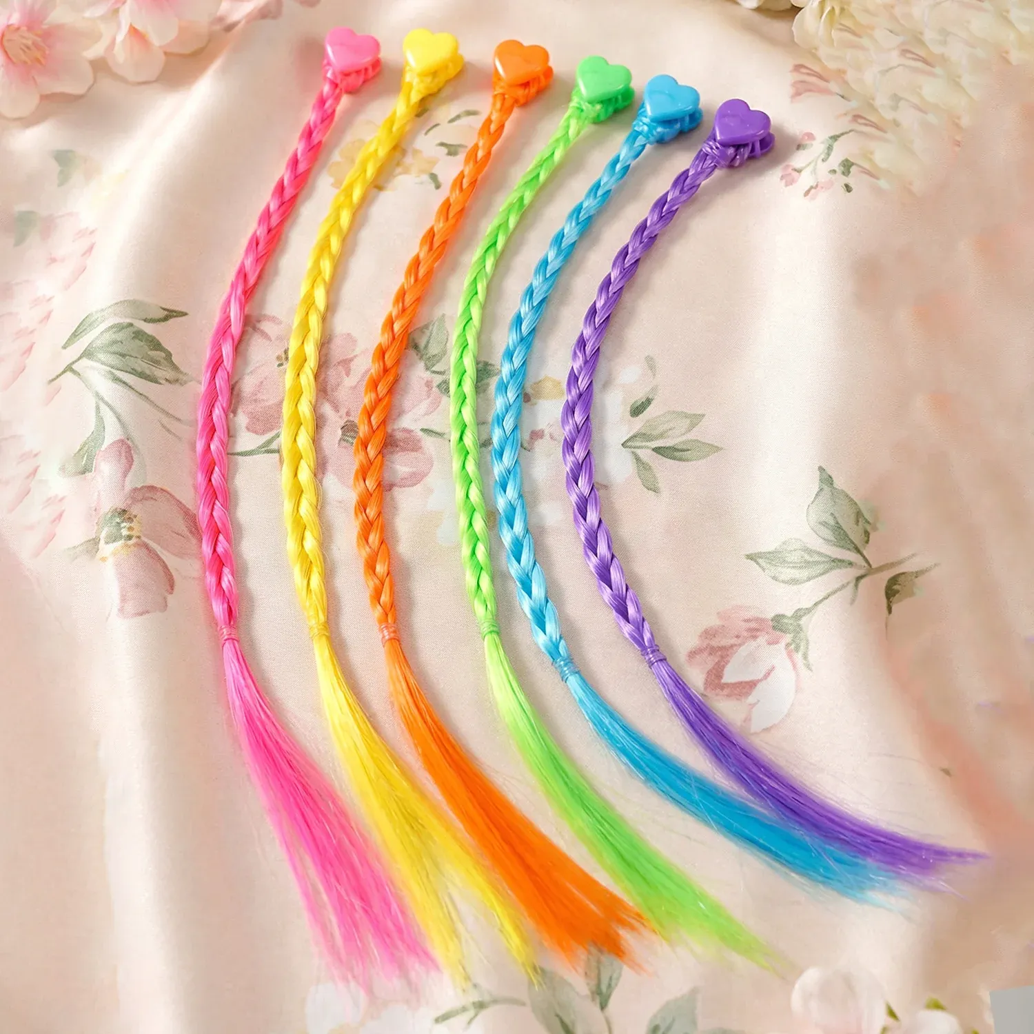 Colourful Braided Clip-In Hair Extensions for Girls & Kids, 6 Pc Set - Detailed Feature View 3