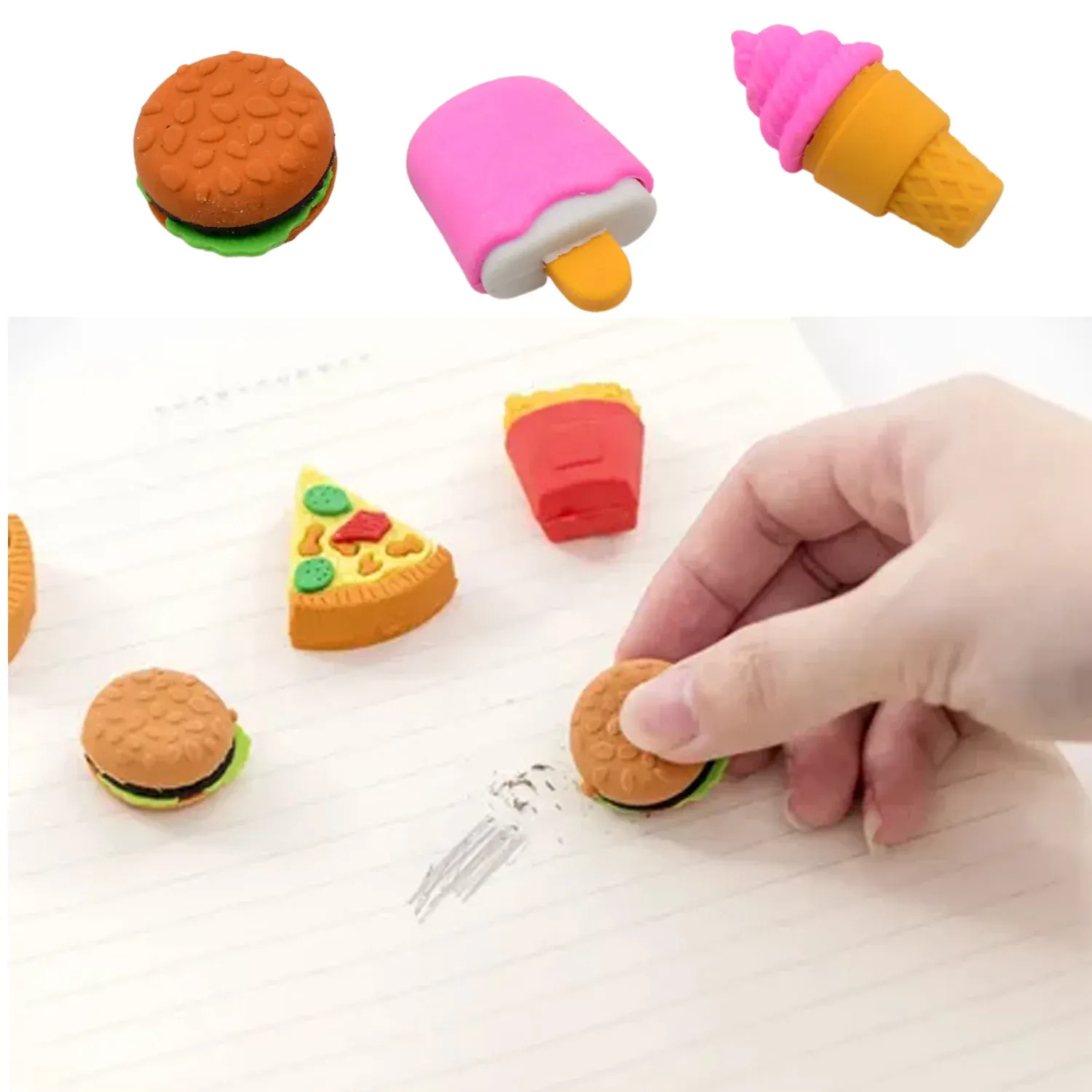 Fancy Erasers – Colourful 3 Pc Set for Kids School Supplies | Writezo - Detailed Feature View 3