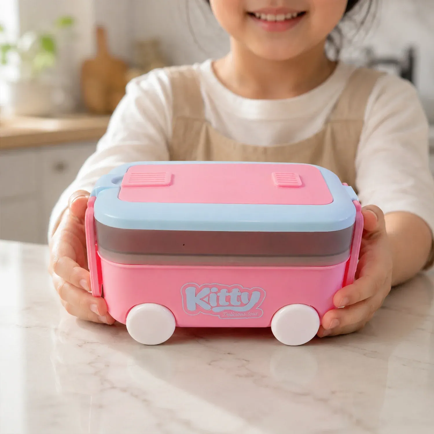 Kids Car Shape Lunch Box with Wheels – Fun and Leakproof Design - Detailed Feature View 2
