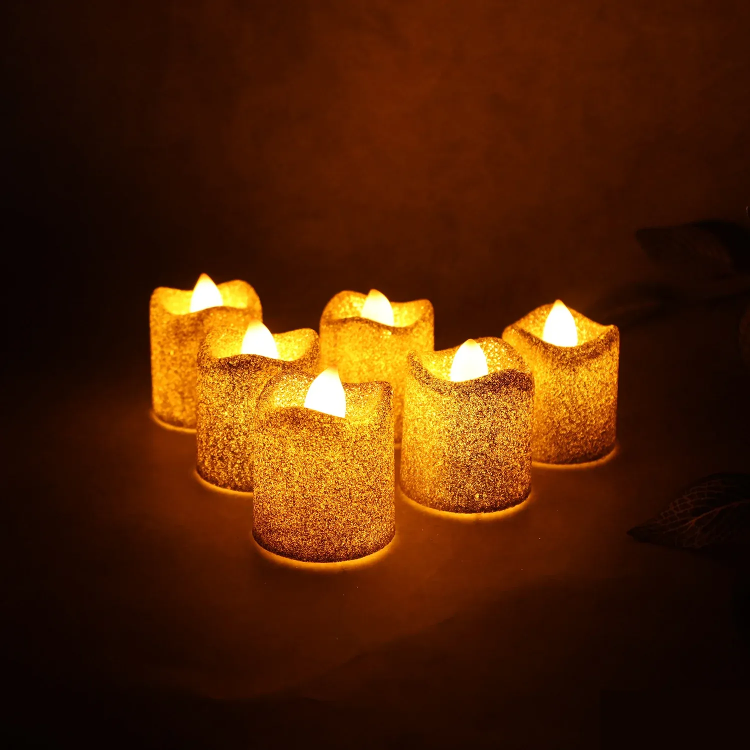 LED Tealight Candles – 6 Pc Flameless Christmas Glitter Set - Detailed Feature View 2