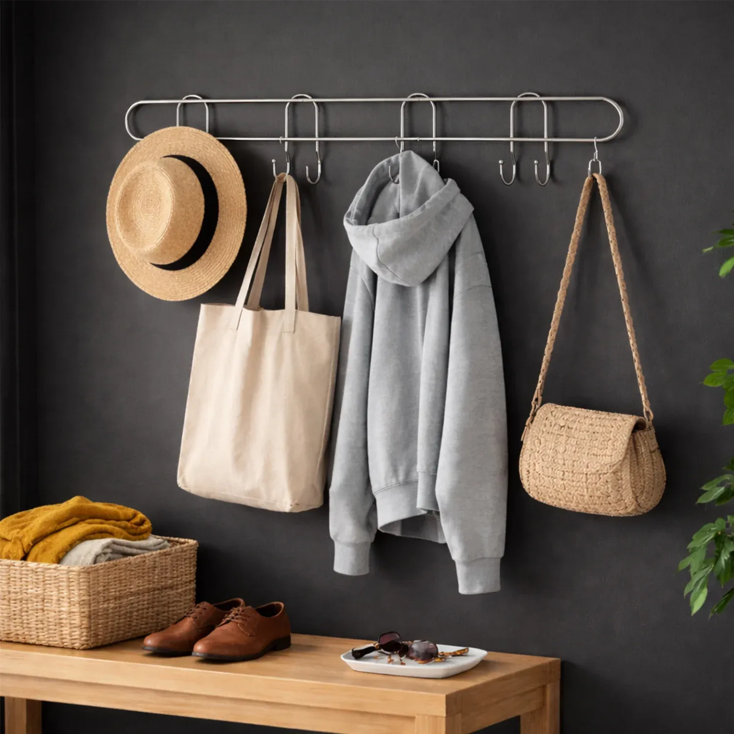 Heavy Duty Wall Mounted Hook Rack – Durable Stainless Steel Organizer - Detailed Feature View 2
