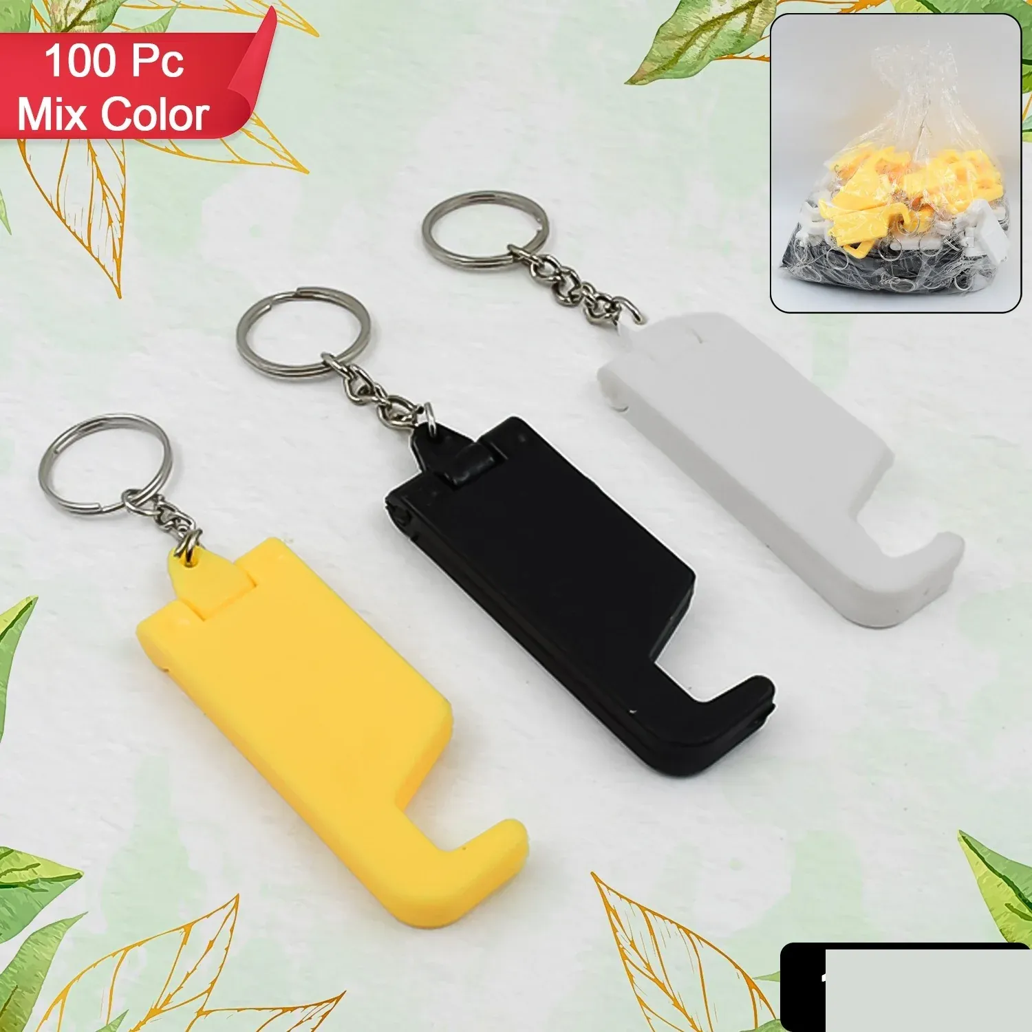 Keychain Mobile Stand – 2-in-1 Plastic Phone Holder (100 Pcs) | Mobiléon - Detailed Feature View 1