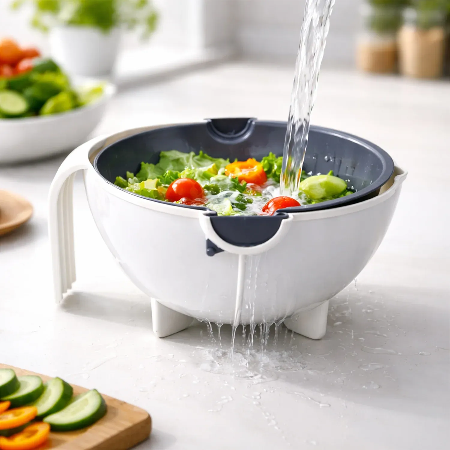 2-in-1 Vegetable Washing Bowl with Strainer - Multipurpose Kitchen Colander - Detailed Feature View 1
