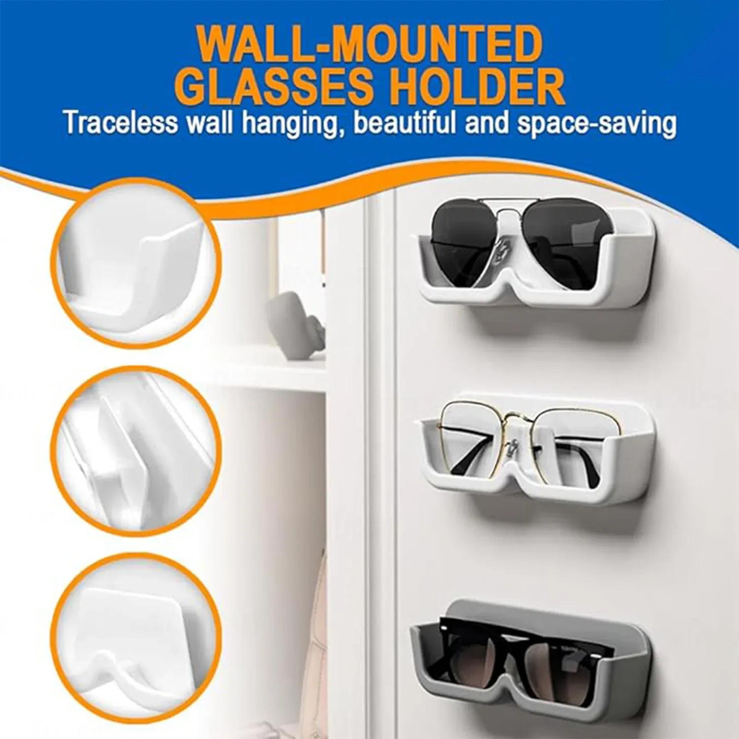 Sunglass Wall Organizer 2 Pc Set with Adhesive Stickers - Space Saving - Detailed Feature View 5