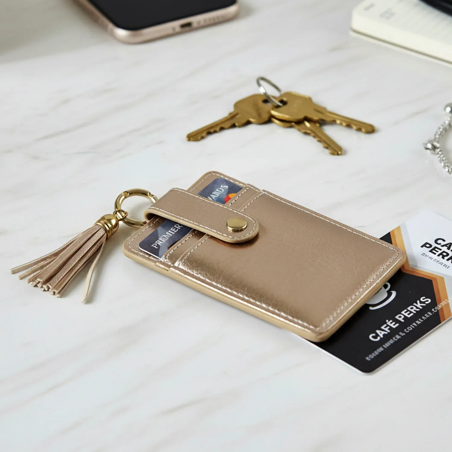 PU Leather Card Holder Wallet with Button Strap & ID Window - Detailed Feature View 4