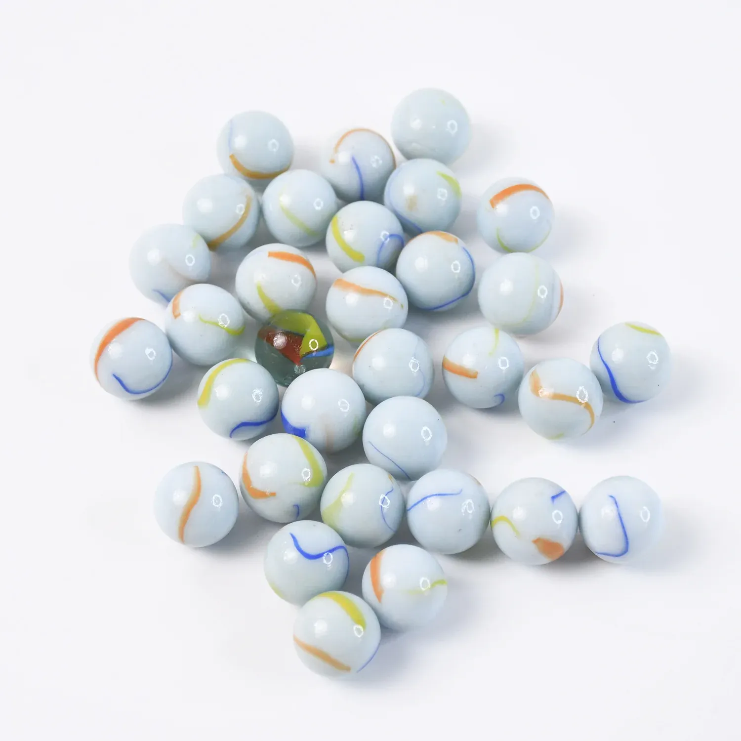 Glass Marbles Pack of 30 – Classic White with Colorful Swirls - Detailed Feature View 4