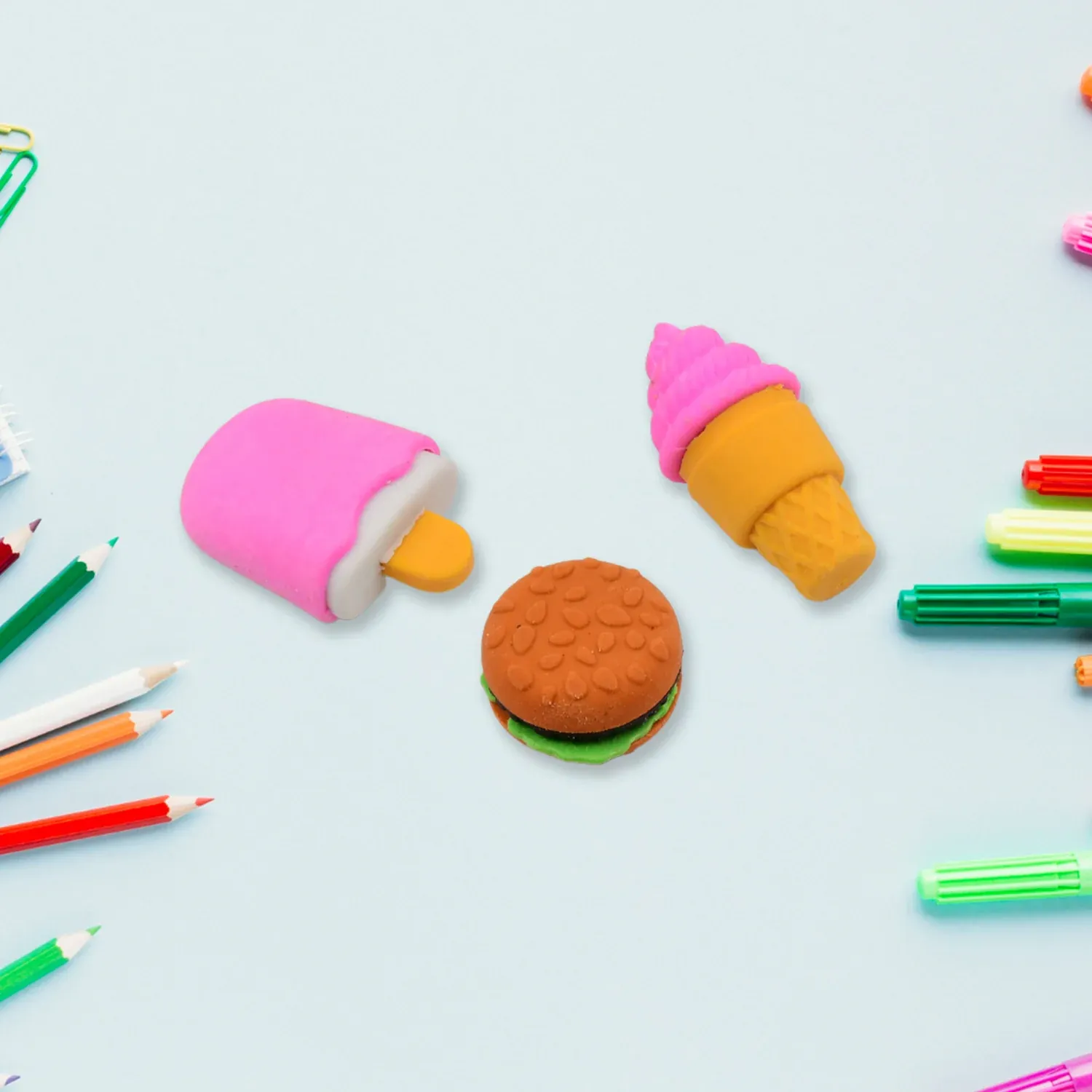 Fancy Erasers – Colourful 3 Pc Set for Kids School Supplies | Writezo - Detailed Feature View 5