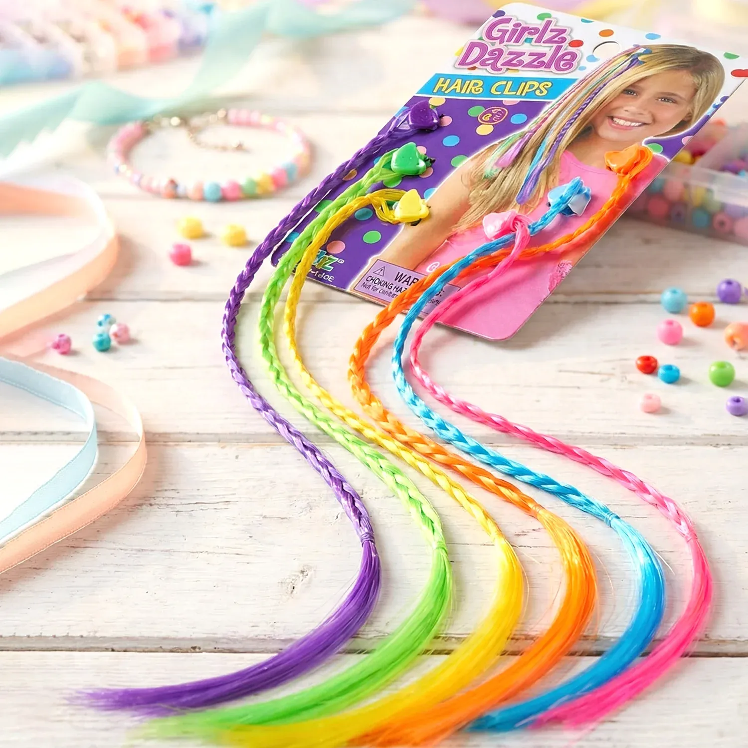 Colourful Braided Clip-In Hair Extensions for Girls & Kids, 6 Pc Set - Detailed Feature View 5