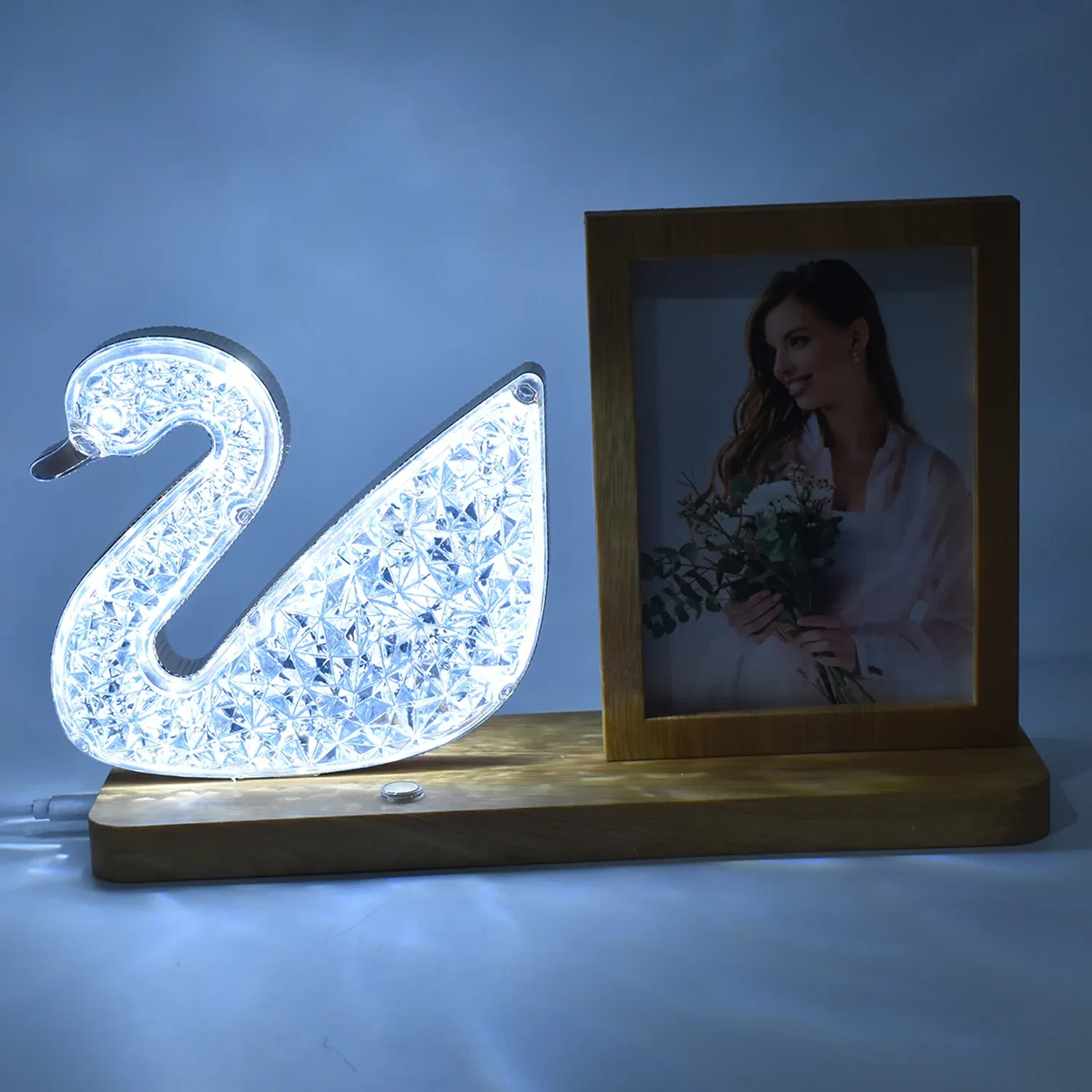 Duck Shape Cystal Led Lamp & Photo Frame Night Lamp | Wedding Gift | love couple - Detailed Feature View 3
