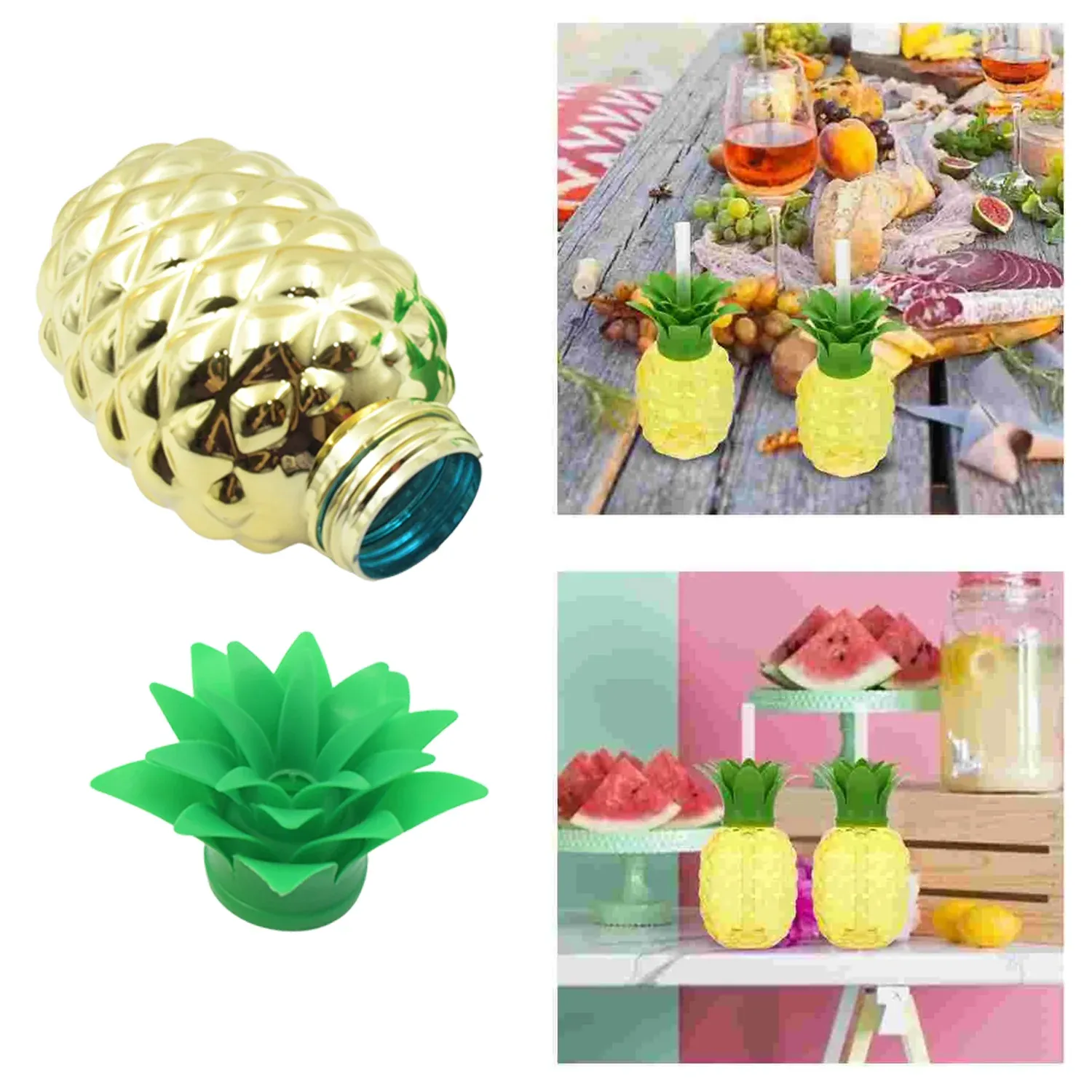 Plastic Pineapple Cup with Straw - 16.7 oz Tropical Party Favor - Detailed Feature View 5