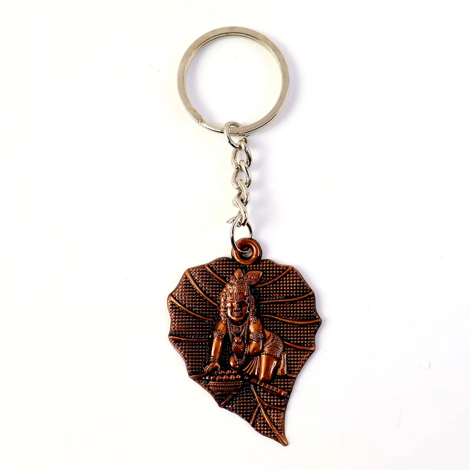 Antique Bronze Bal Krishna Peepal Leaf Metal Keychain – 1 Pc - Detailed Feature View 4