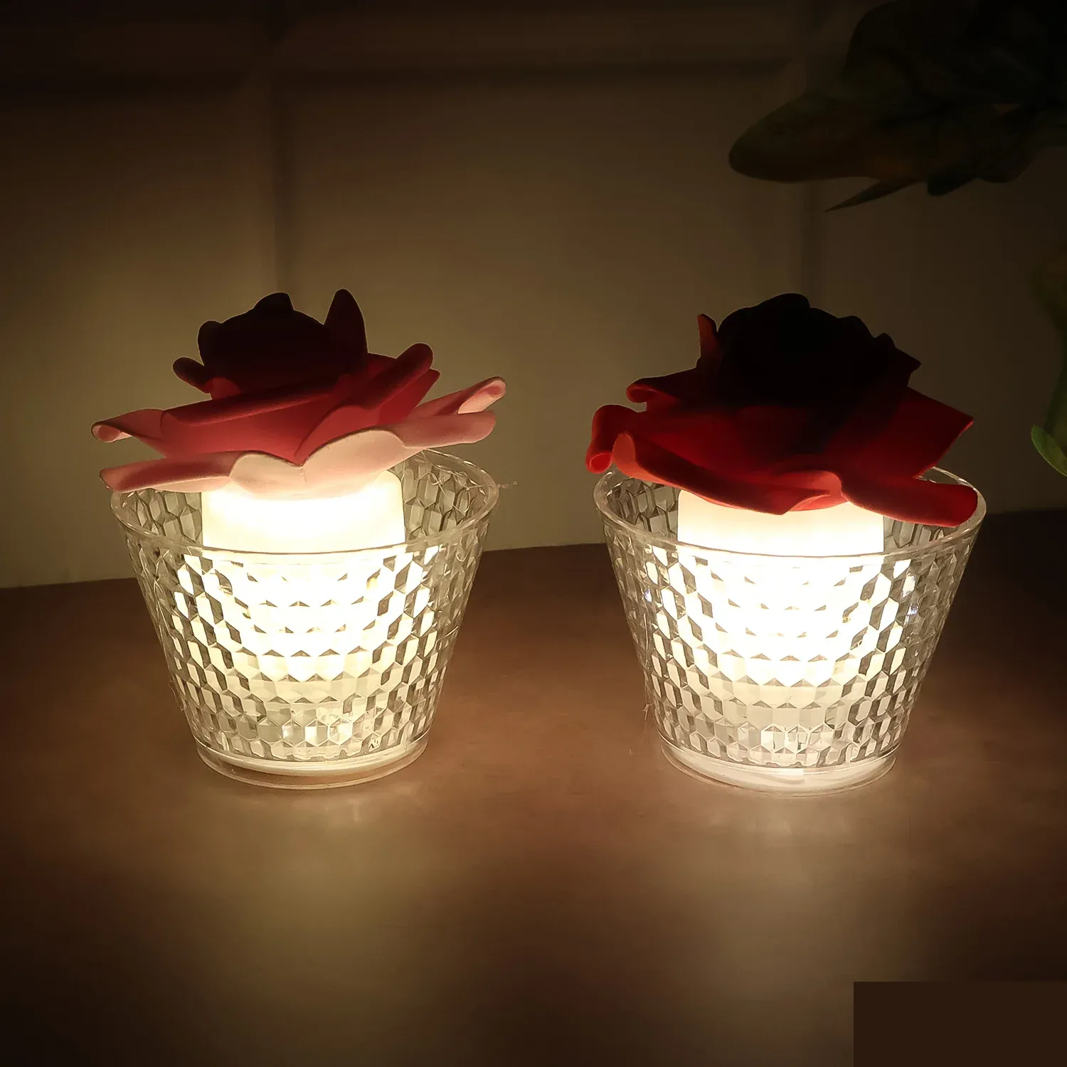 LED Rose Flower Flameless Tealight Candle Set – Elegant & Safe Décor - Detailed Feature View 2