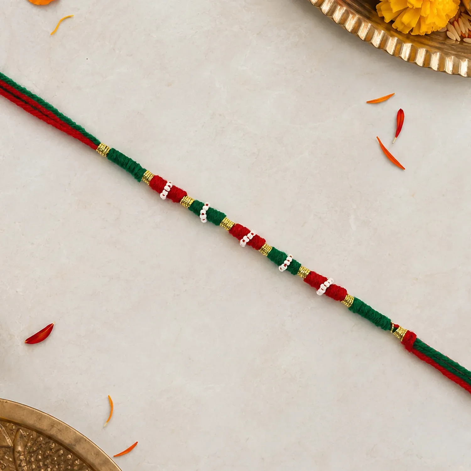 Designer Rakhi – Handmade with Golden Beads & Ethnic Threads - Detailed Feature View 4