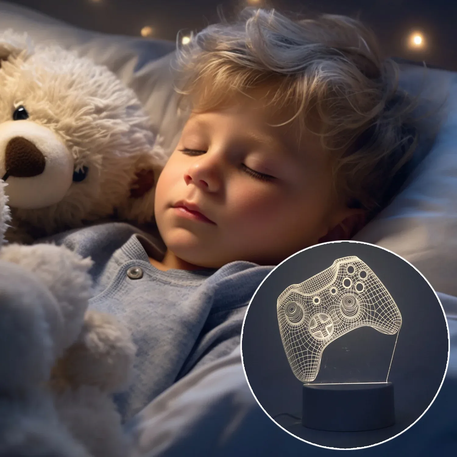 3D Illusion LED Night Lamp with Gaming Controller Design - Detailed Feature View 3