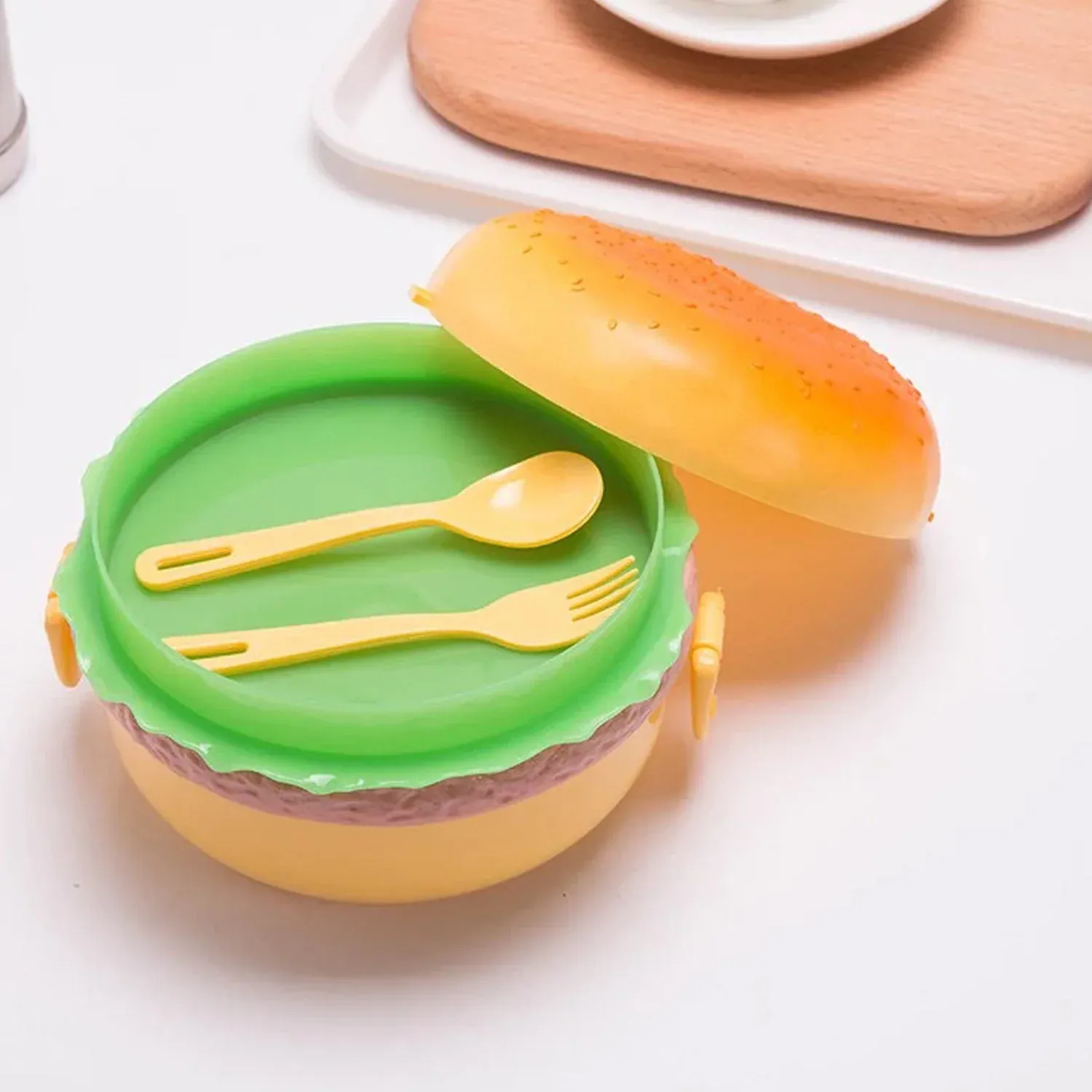 Premium Burger Shape Lunch Box – Double Layer 1000ml for Kids | Lunchie Bunchie - Buy Online at Alikart