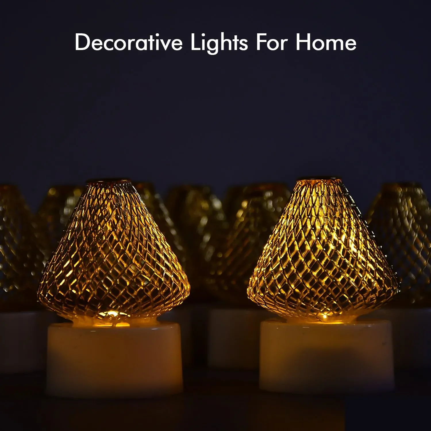 LED Flameless Candle Lights – Set of 12 with Golden Net Cover - Detailed Feature View 6