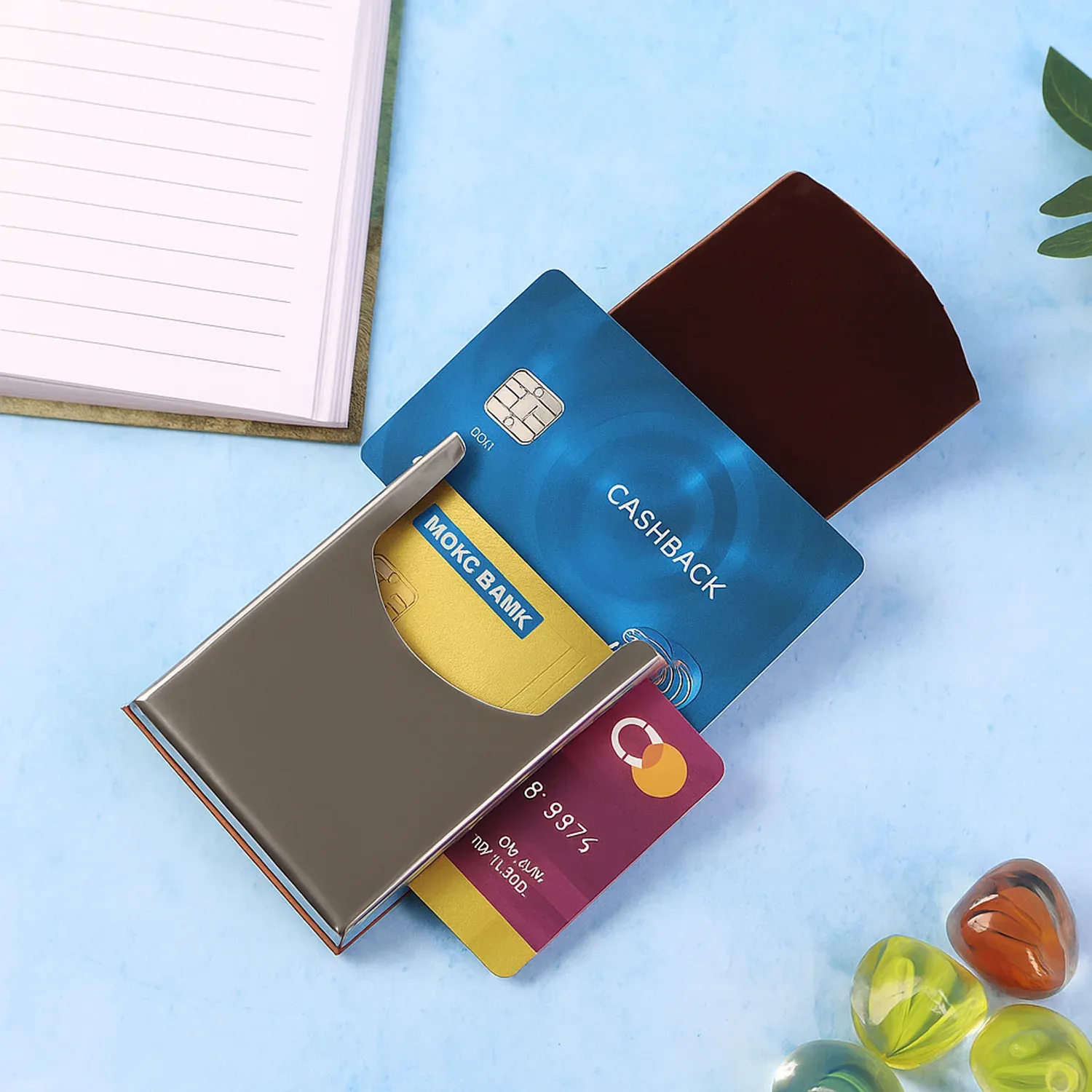 Premium Leather-Finish Business Card Holder with Stainless Steel Case - Detailed Feature View 2
