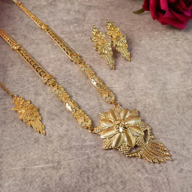 Bridal Lotus Blossom Necklace Set for Wedding & Festive Wear - Detailed Feature View 4