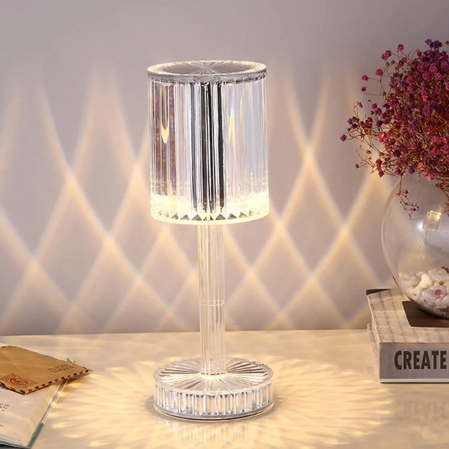 Premium Crystal Table Lamp , Touch Control Atmosphere Nightstand Lamp With USB Charging Line - Buy Online at Alikart