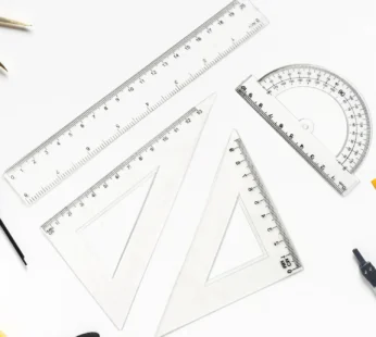Plastic Geometry Set – 4 Pieces: Triangle Ruler, Protractor & Straight Ruler
