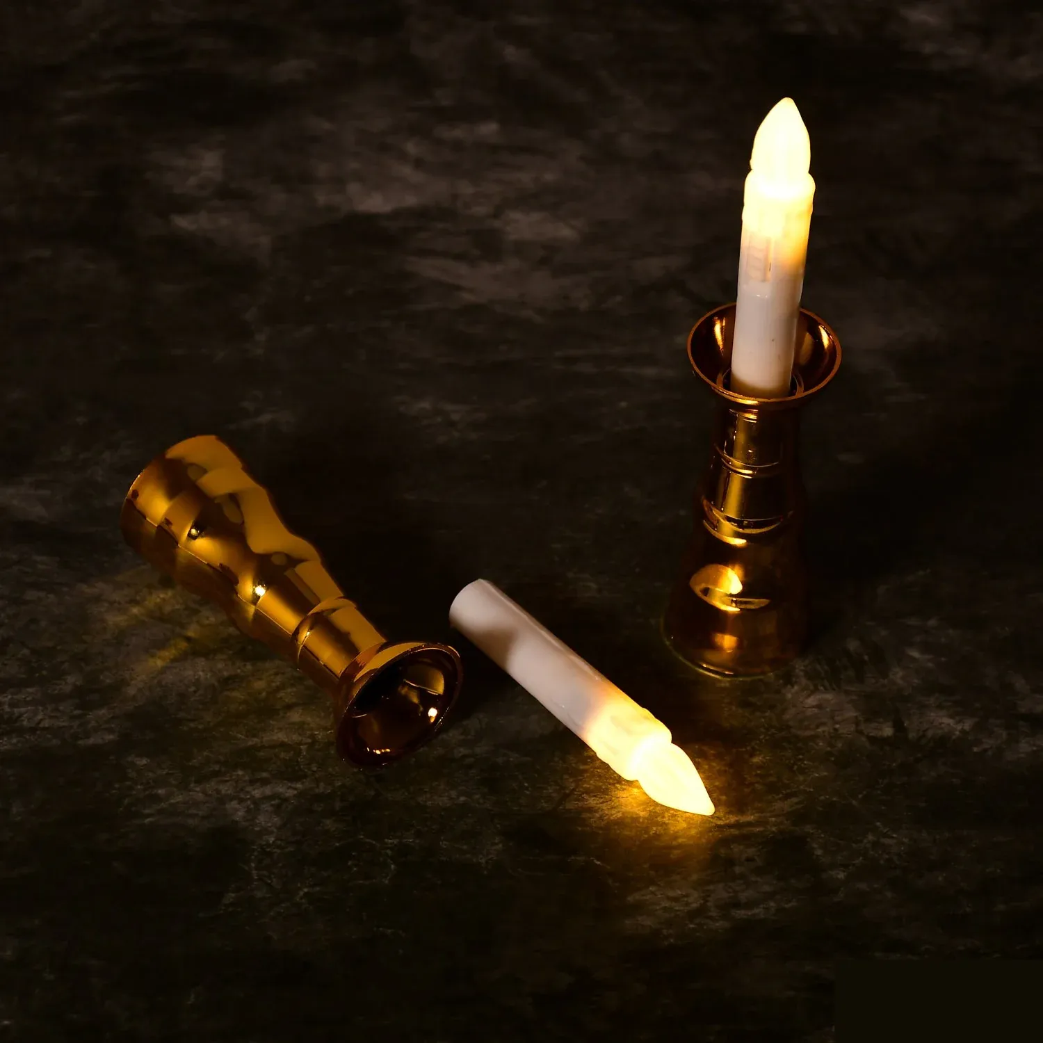 2pcs Flameless LED Candle Lights with Gold Base & Suction Cups - Detailed Feature View 2