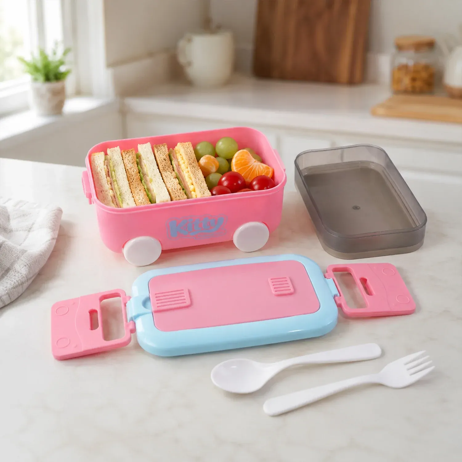 Kids Car Shape Lunch Box with Wheels – Fun and Leakproof Design - Detailed Feature View 3