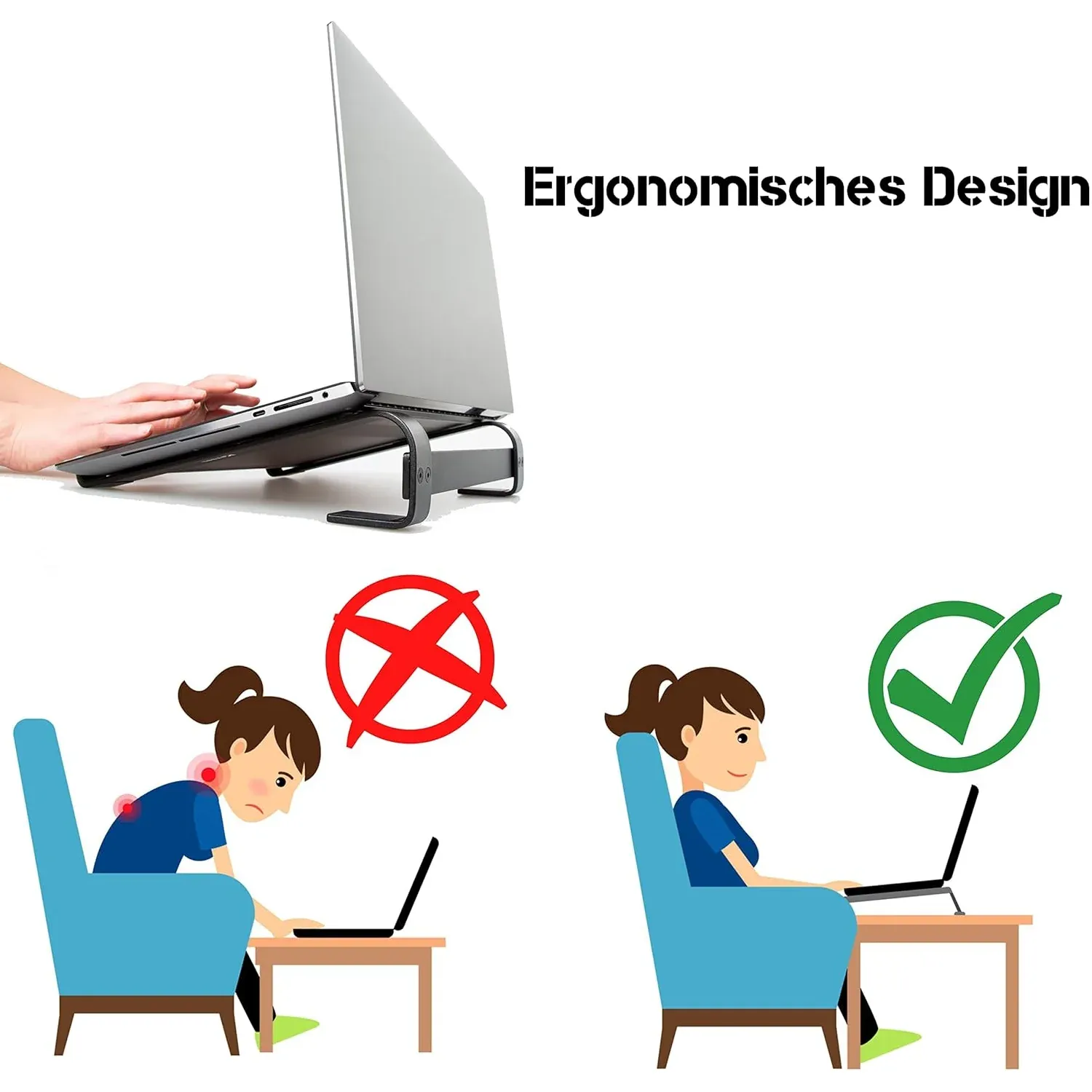 Fixed Metal Laptop Stand – Sturdy Ergonomic Desk Riser for Work - Detailed Feature View 3