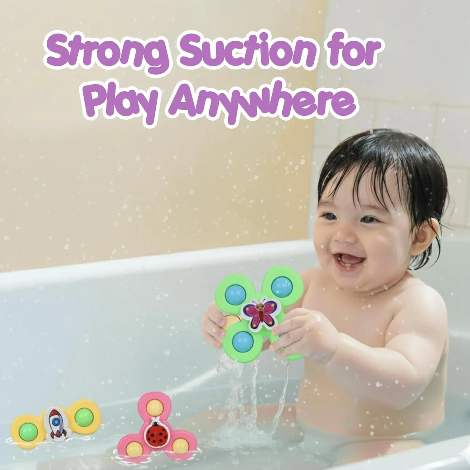 Colour Baby Spinner Toy Set – 3 Pc Sensory Spin Toys with Suction Cup - Detailed Feature View 2