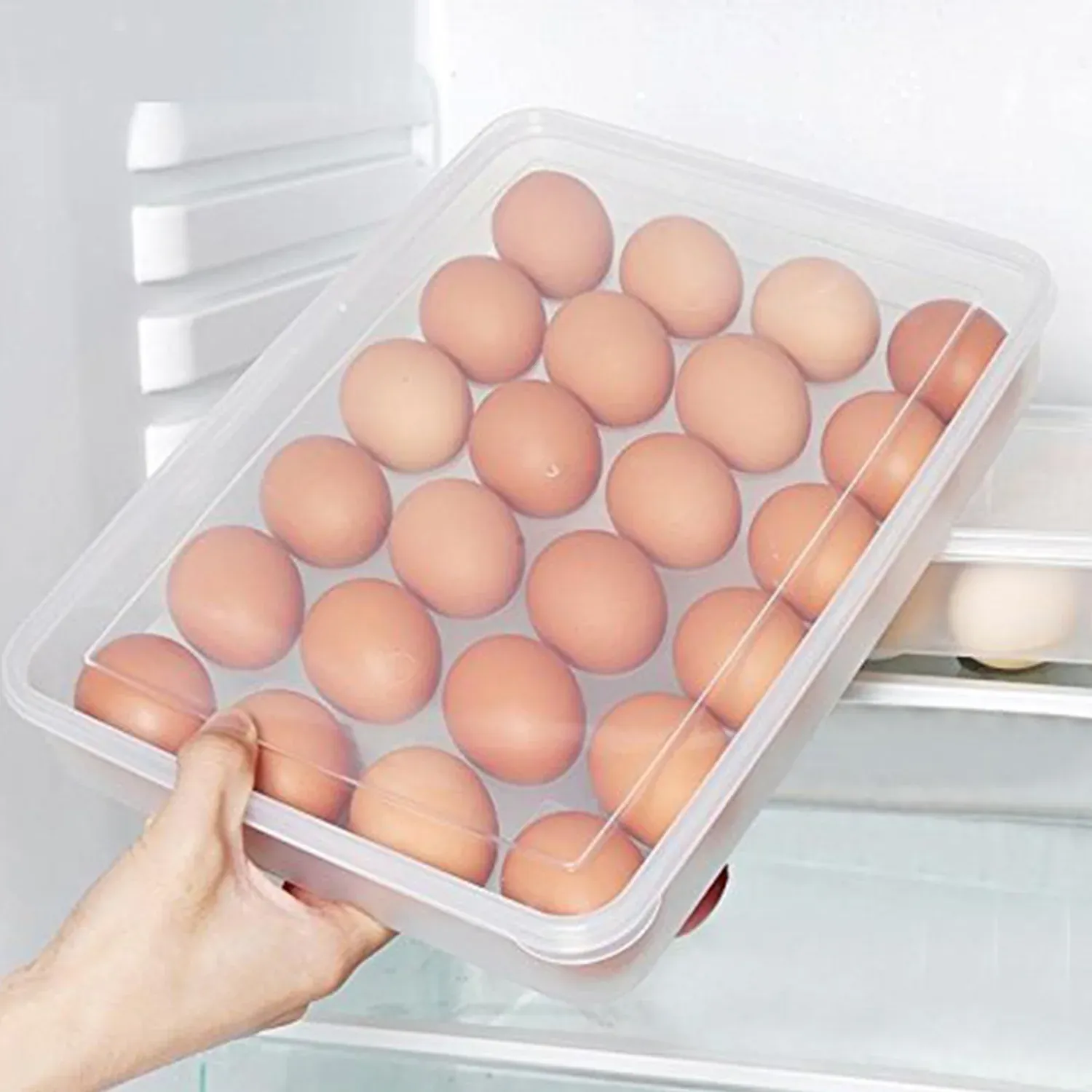 Plastic Egg Storage Container – Clear 24-Grid Fridge Organizer - Detailed Feature View 3