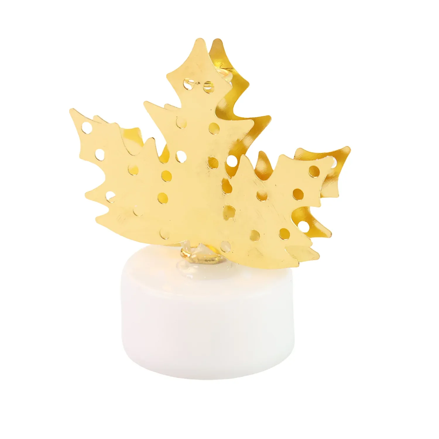 Christmas Decorative LED Gold Metal Leaf Diya Lamp, Diwali (1 Pc) - Detailed Feature View 5