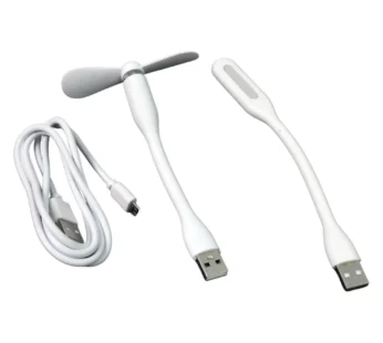 Portable Mini USB Fan, Light & Micro USB Cable 3-Piece Set