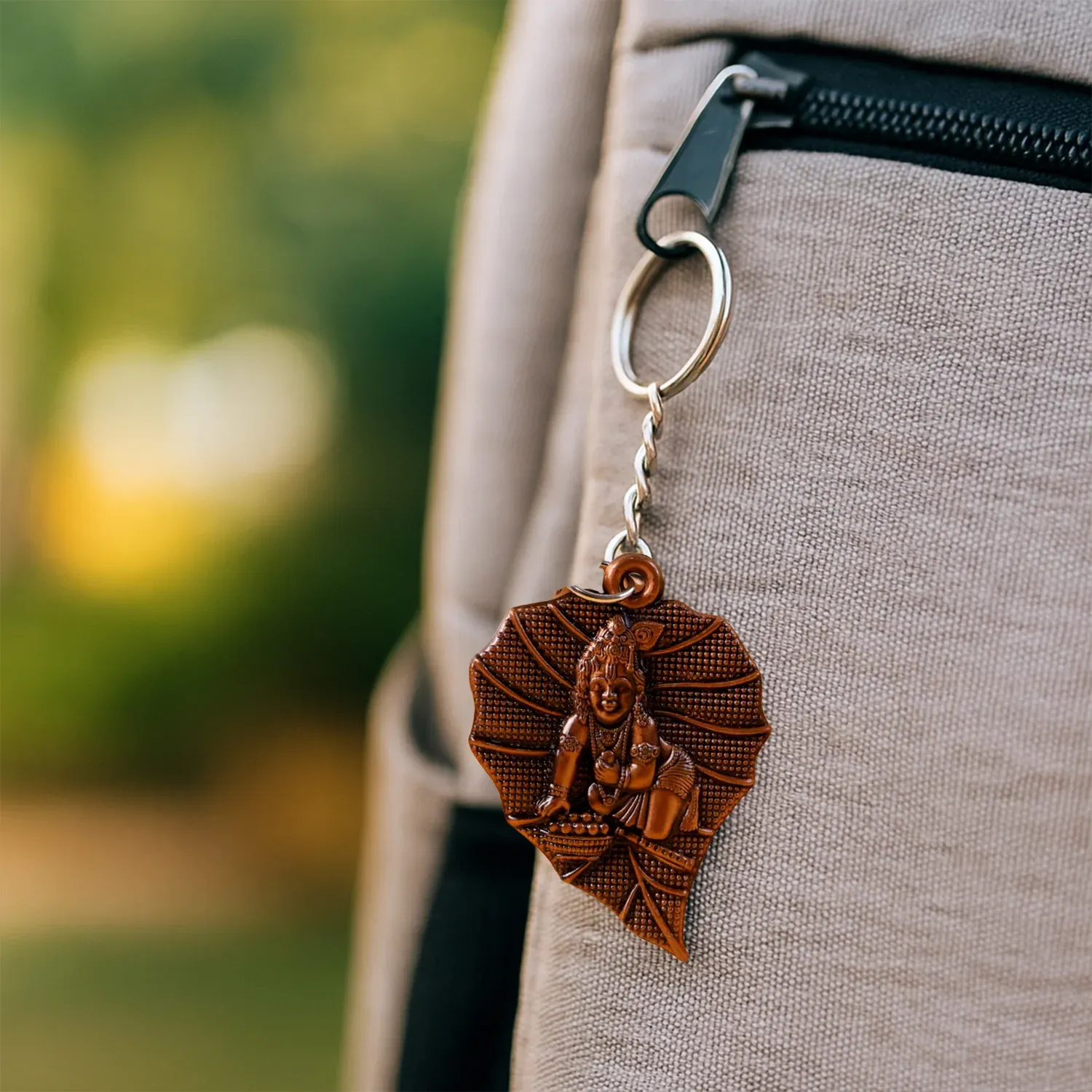 Antique Bronze Bal Krishna Peepal Leaf Metal Keychain – 1 Pc - Detailed Feature View 3