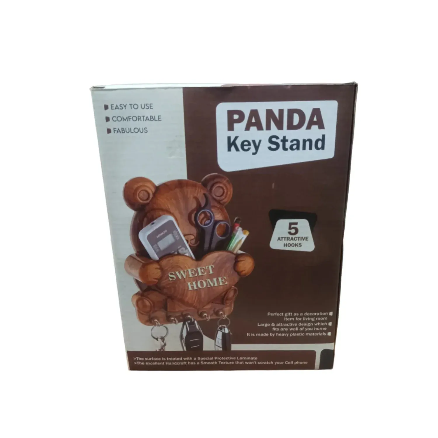 Panda Key Holder – 5-Hook Wall Mount Organiser | GlimmerHome - Detailed Feature View 3