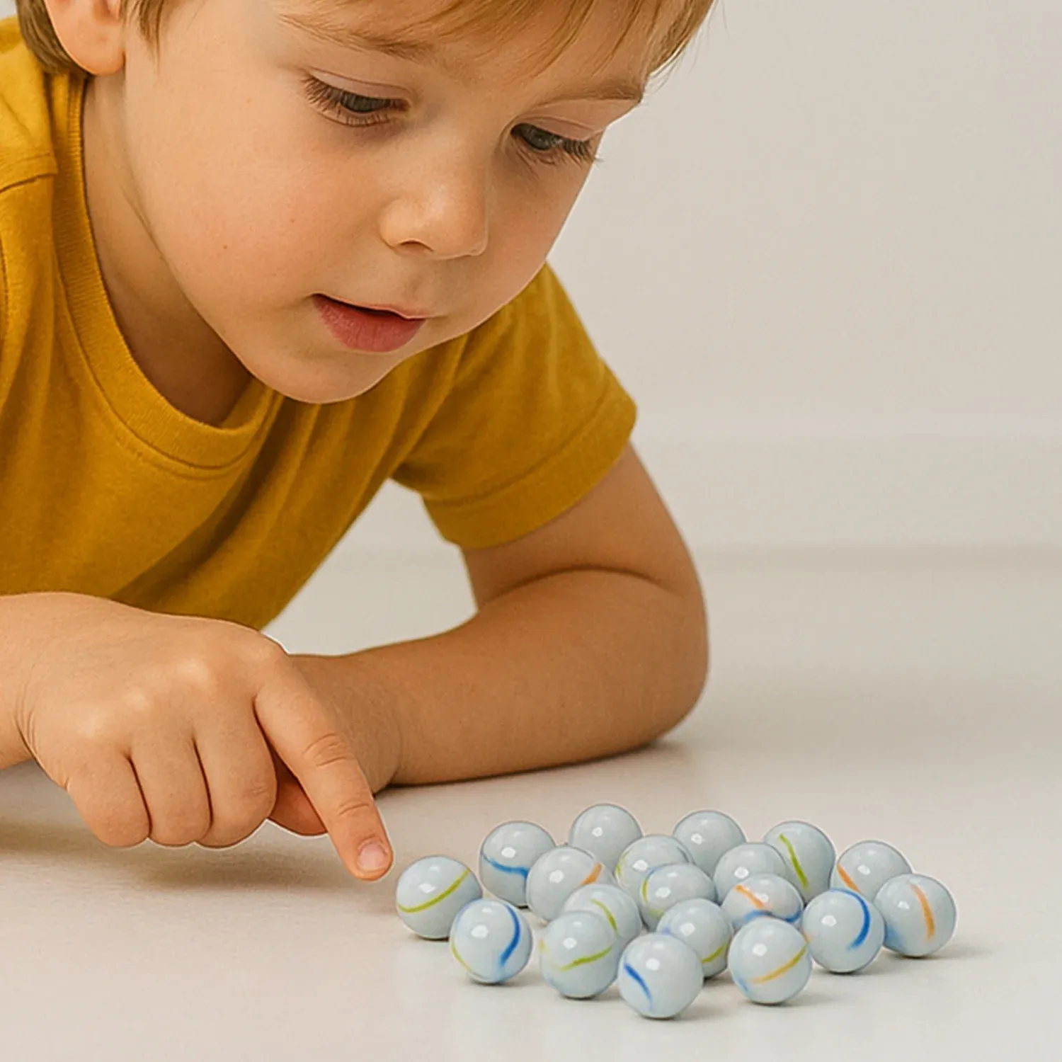 Glass Marbles Pack of 30 – Classic White with Colorful Swirls - Detailed Feature View 2