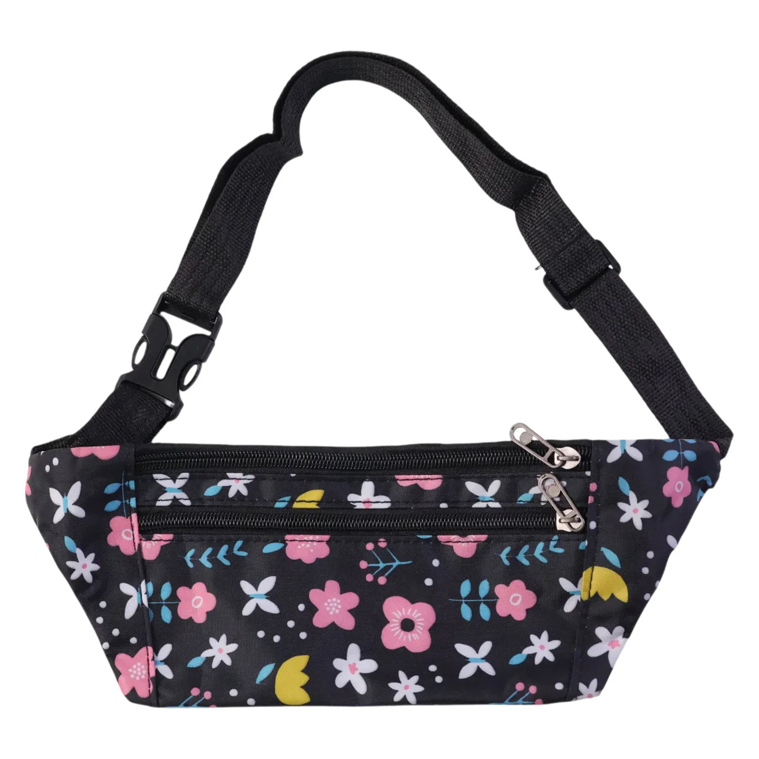 Floral Print Adjustable Waist Bag with Multiple Zipper Pockets - Detailed Feature View 4