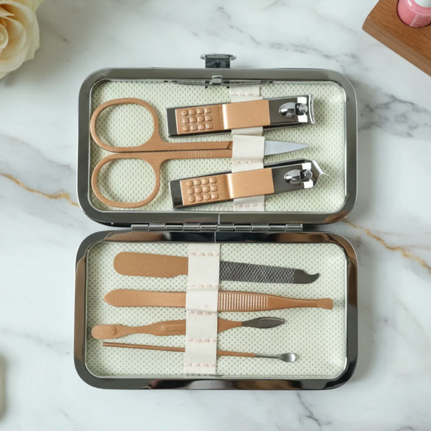7-in-1 Premium Manicure & Pedicure Grooming Kit with Compact Case - Detailed Feature View 2