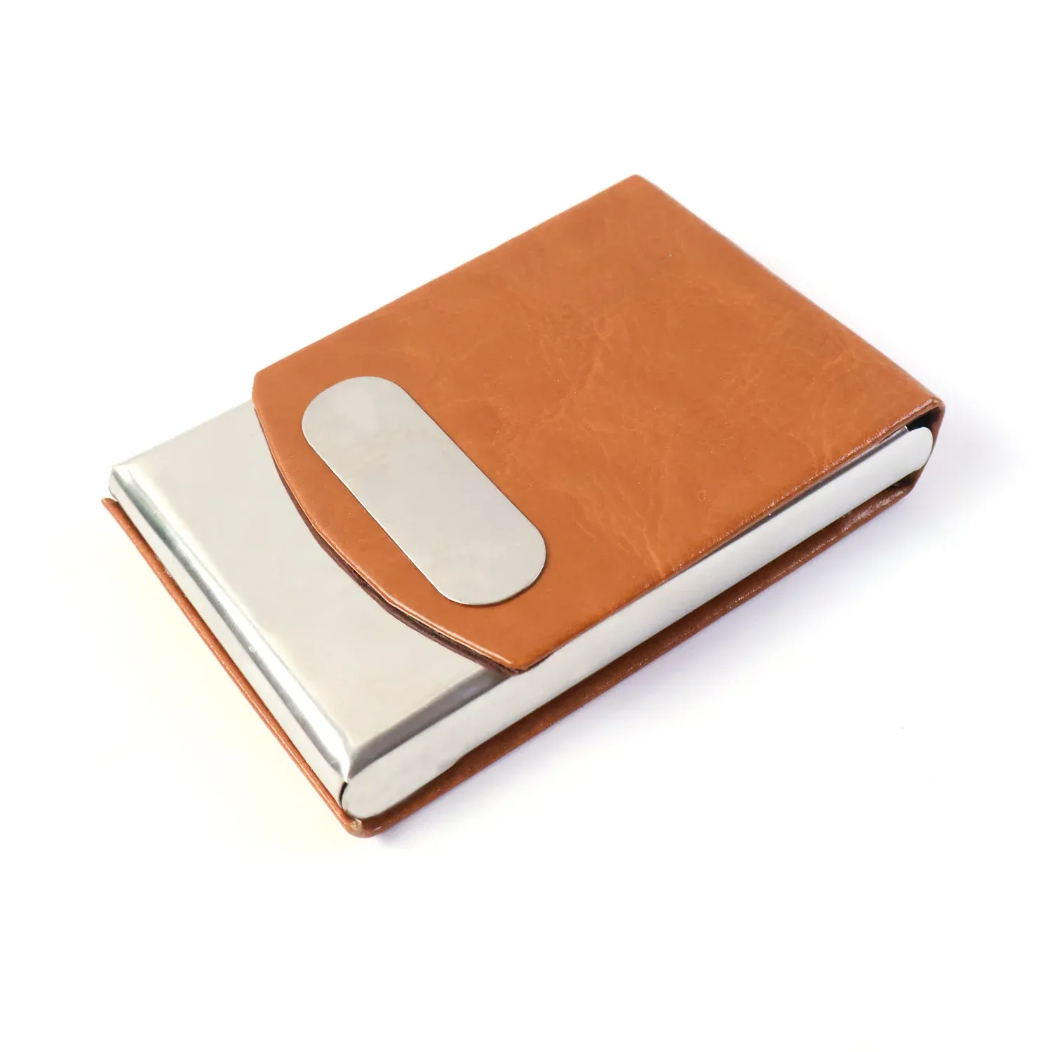 Premium Leather-Finish Business Card Holder with Stainless Steel Case - Detailed Feature View 4