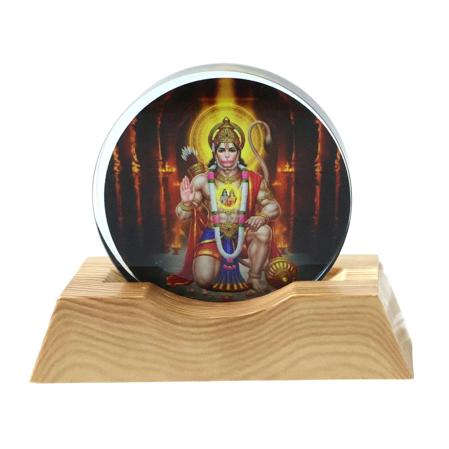 3D Hanuman Ji Acrylic LED Night Lamp with Wooden Base - Detailed Feature View 4