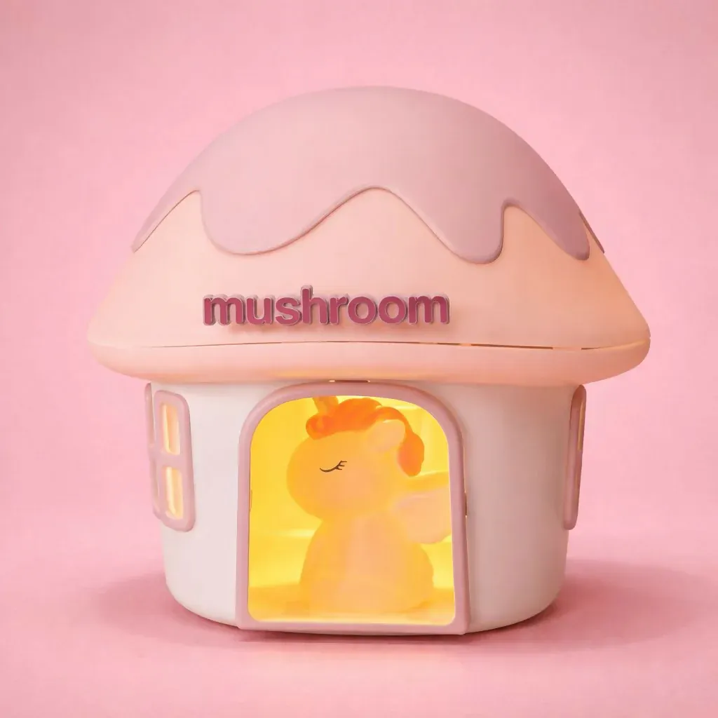 Cute Unicorn Mushroom House LED Night Lamp for Kids Bedroom Desk Decor - Detailed Feature View 2