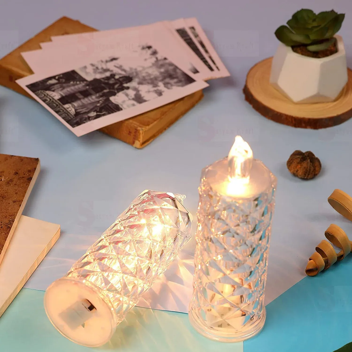 Rose Candles LED Flameless and Smokeless Decorative Acrylic Transparent Candles Led Tea Light Candle Perfect for Gifting, Home, Diwali, Christmas, Crystal Candle Lights, Diwali (1 Pc) (MOQ :- 12 pc ) - Detailed Feature View 1