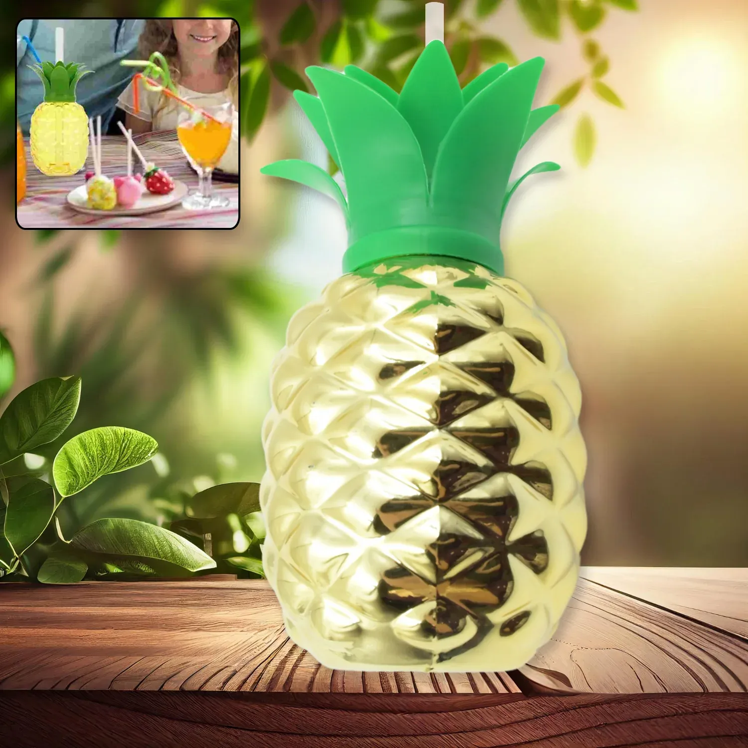 Premium Plastic Pineapple Cup with Straw - 16.7 oz Tropical Party Favor - Buy Online at Alikart