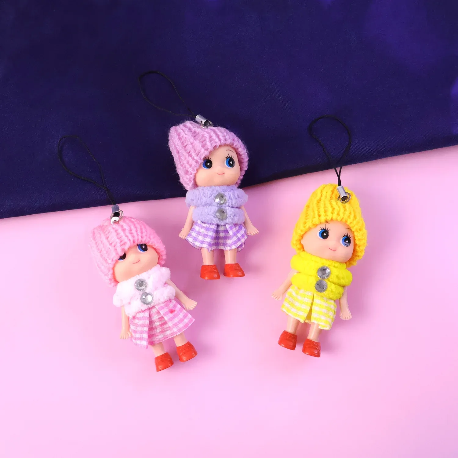 Cute Mini Doll Hanging Keychain Set (6 Pc Mix Color) - Detailed Feature View 5