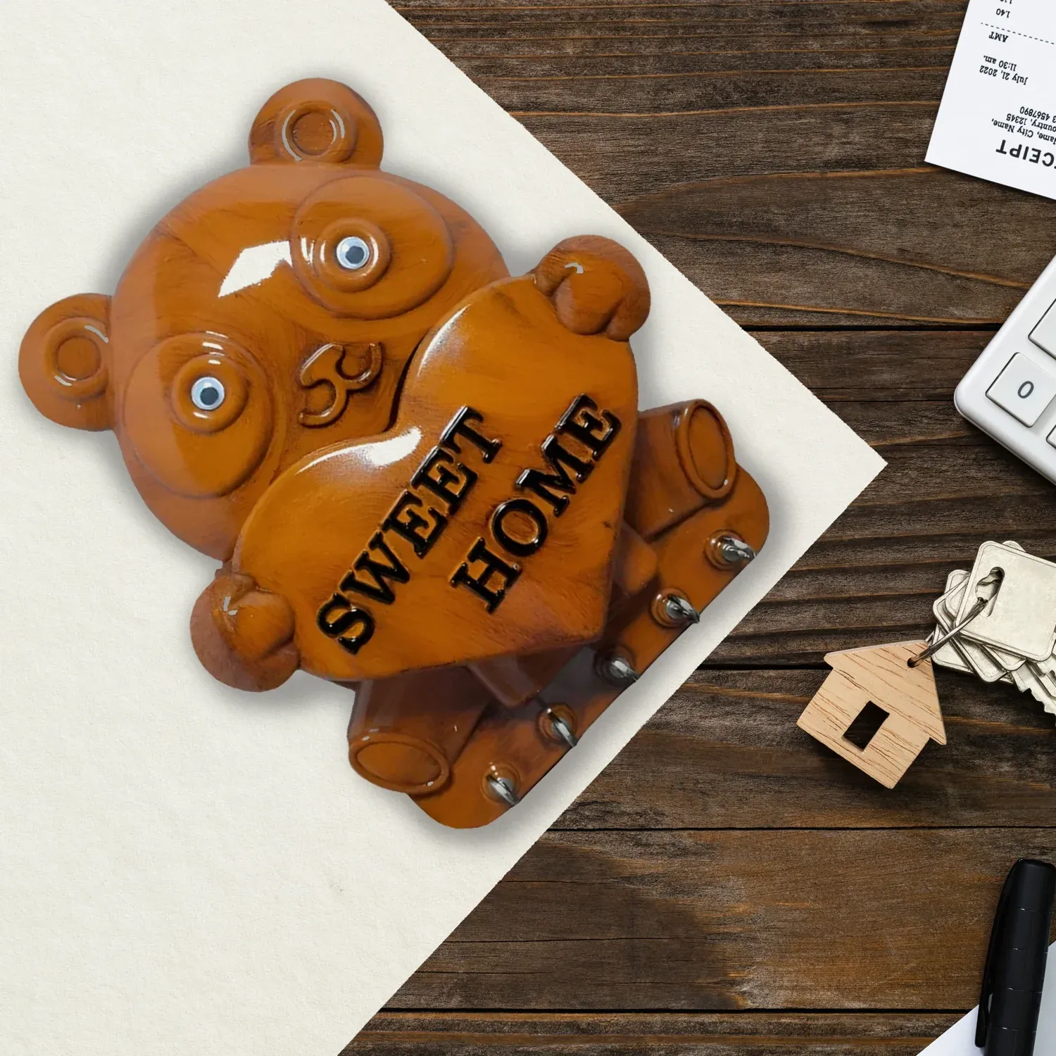 Panda Key Holder – 5-Hook Wall Mount Organiser | GlimmerHome - Detailed Feature View 5