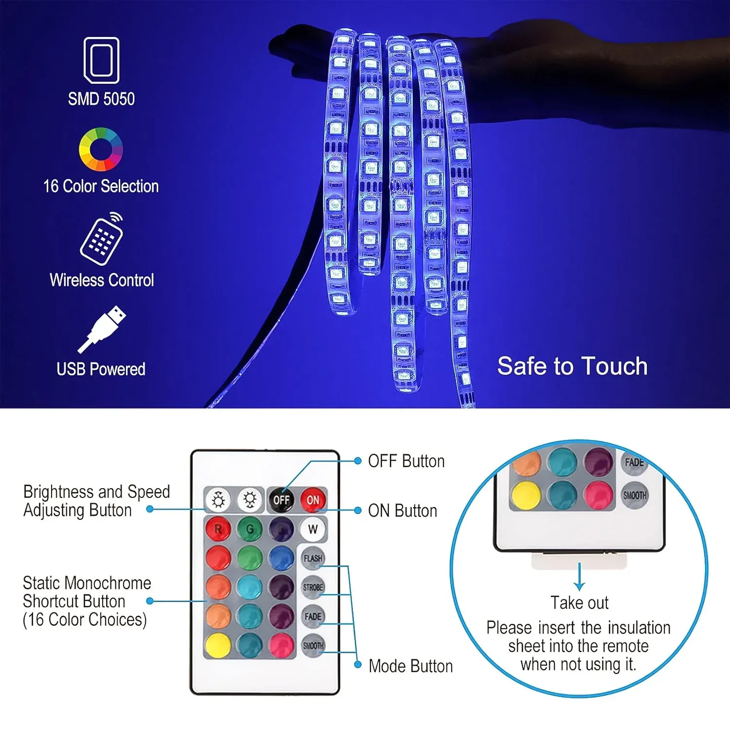 RGB LED Strip Lights – 3M Multi-Colour USB with Remote | Indo Glow - Detailed Feature View 2