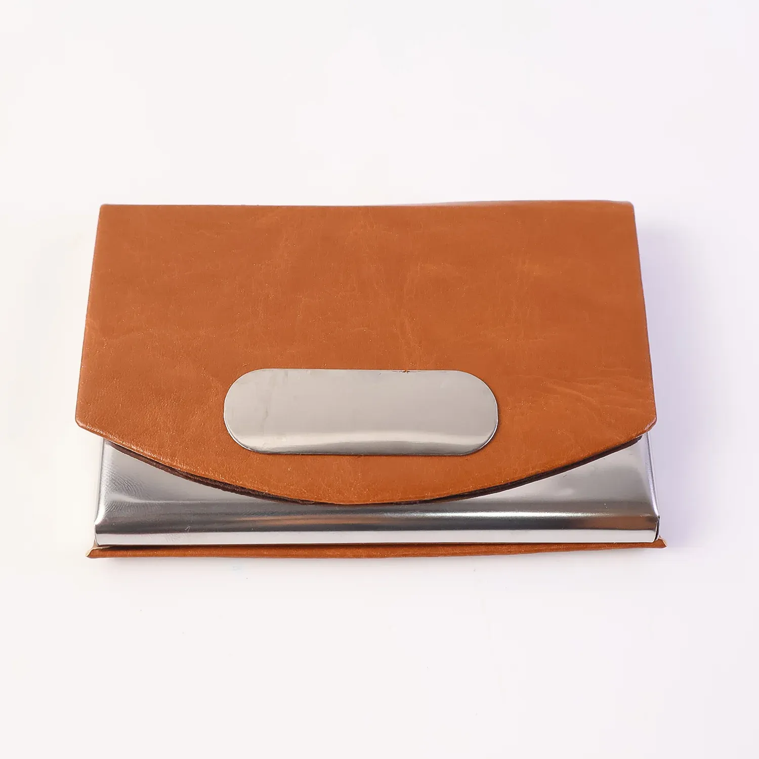 Premium Leather & Stainless Steel Business Card Holder - Detailed Feature View 4