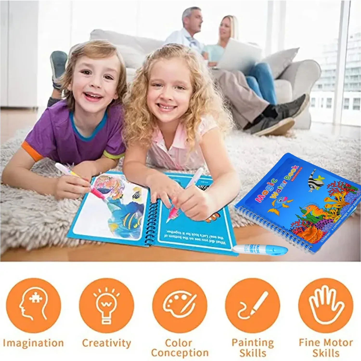 Magic Water Quick Dry Coloring Book & Pen for Kids - Detailed Feature View 4