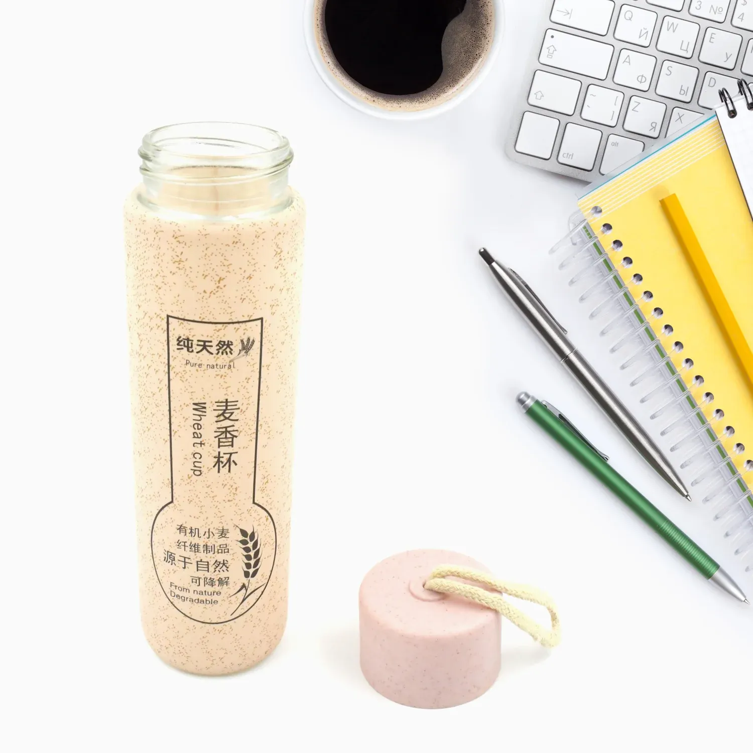 Glass Water Bottle – 350ml Leak Proof & BPA Free | FERVENT - Detailed Feature View 4