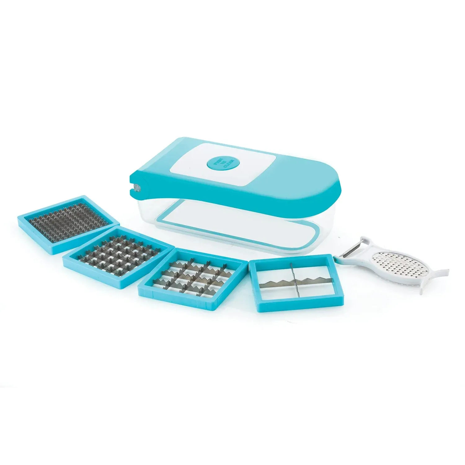 Ganesh 7-in-1 Blue Plastic Vegetable Dicer with Stainless Steel Blades - Detailed Feature View 9