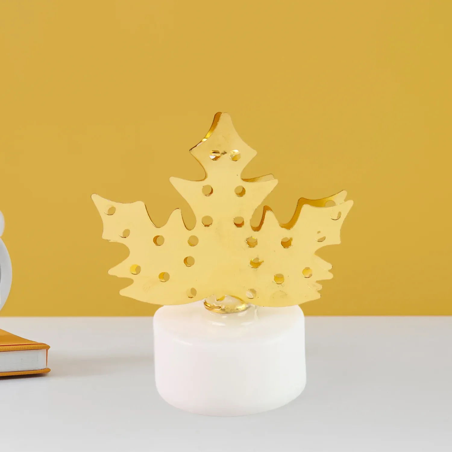 Christmas Decorative LED Gold Metal Leaf Diya Lamp, Diwali (1 Pc) - Detailed Feature View 7